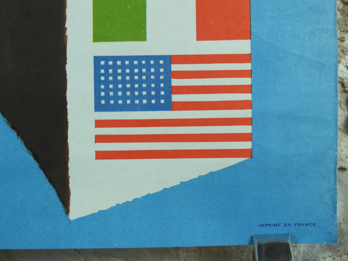 1959 NATO Poster, Wall of Flags protects Mother and Child in the West, 10 year anniversary 1949 - 1959, Political Propaganda, wall art decor
