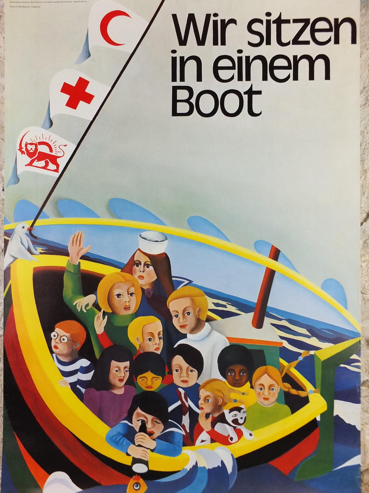 Red Cross Poster, In the same boat, International Federation of Red Cross and Red Crescent Societies (IFRC), humanitarian aid wall art decor