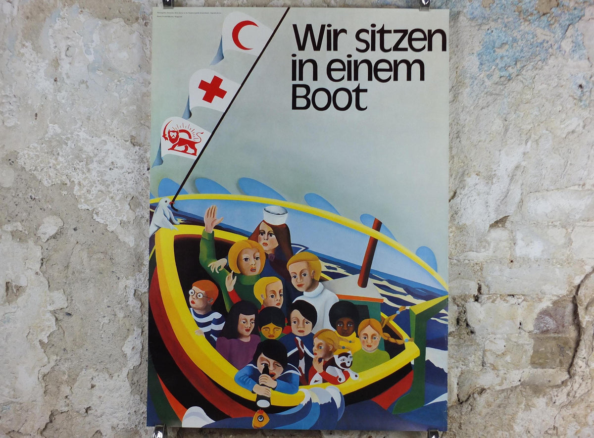 Red Cross Poster, In the same boat, International Federation of Red Cross and Red Crescent Societies (IFRC), humanitarian aid wall art decor