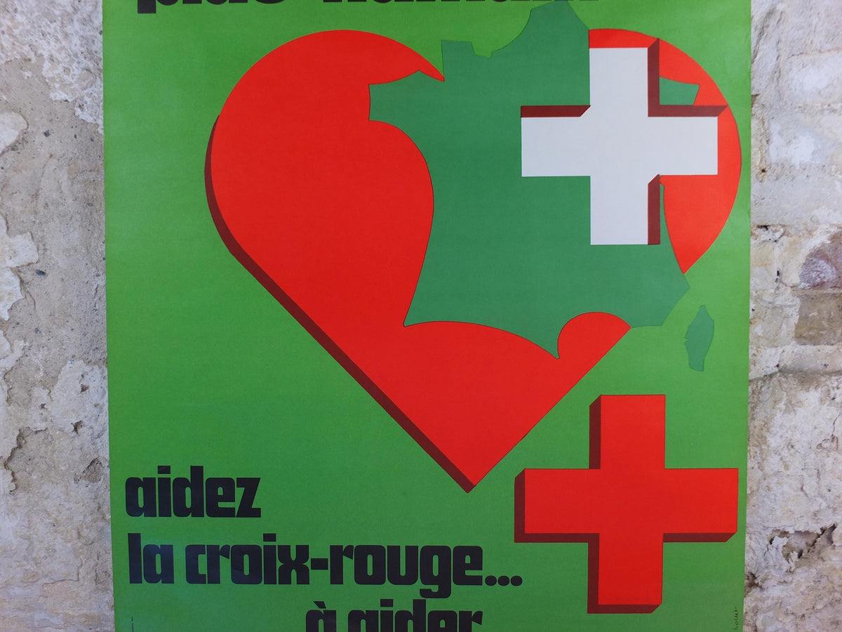 1978 Red Cross Poster, Pour un Monde plus Humain, Aidez la Croix Rouge, 150th anniversary of International Red Cross, humanitarian aid