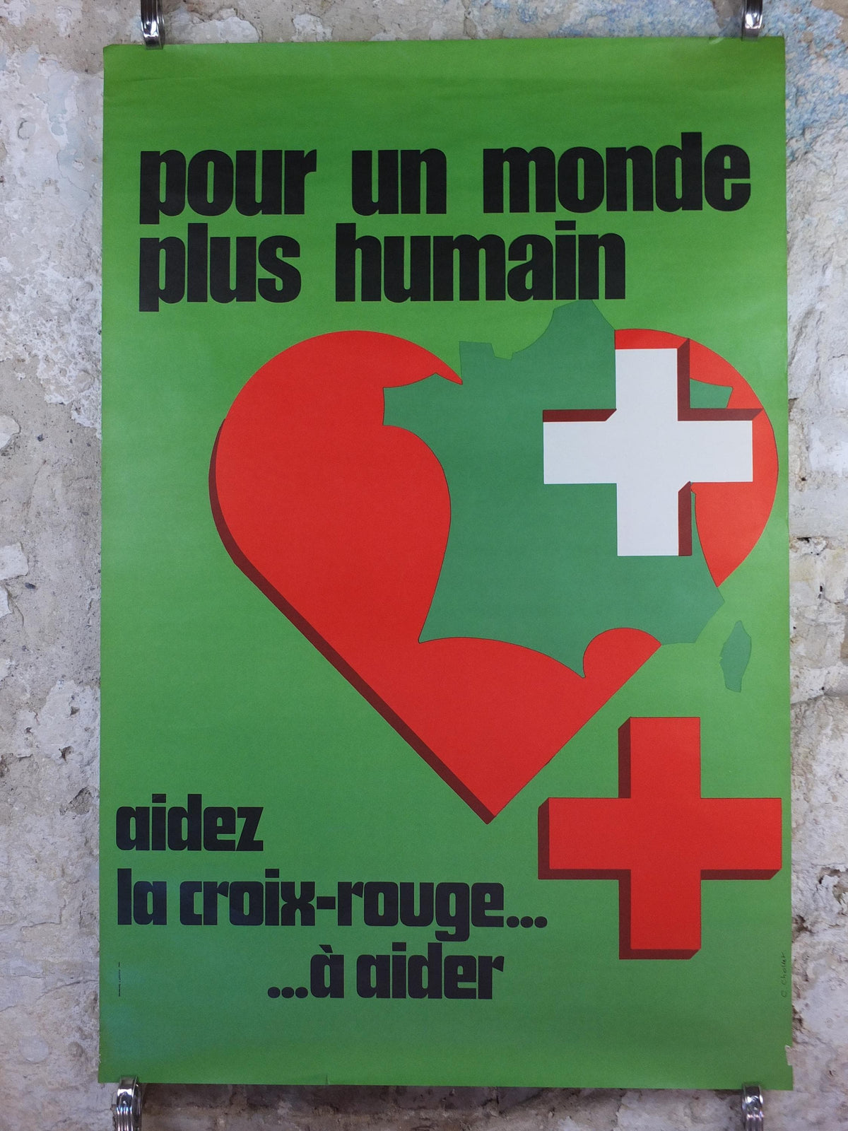 1978 Red Cross Poster, Pour un Monde plus Humain, Aidez la Croix Rouge, 150th anniversary of International Red Cross, humanitarian aid