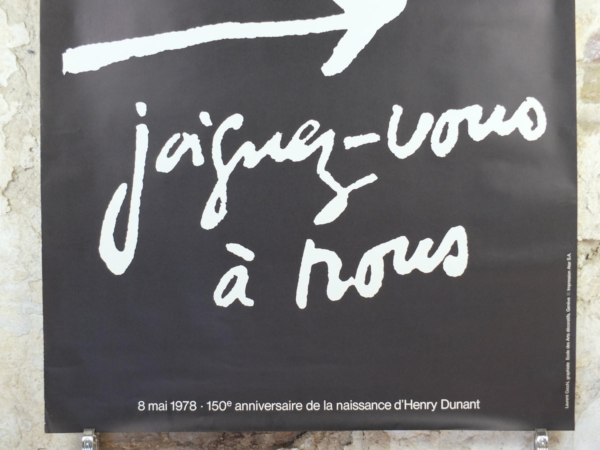 1978 Red Cross Poster, Joignez-vous à nous, La Croix Rouge, 150th anniversary of International Red Cross by Laurent Cocchi, humanitarian aid