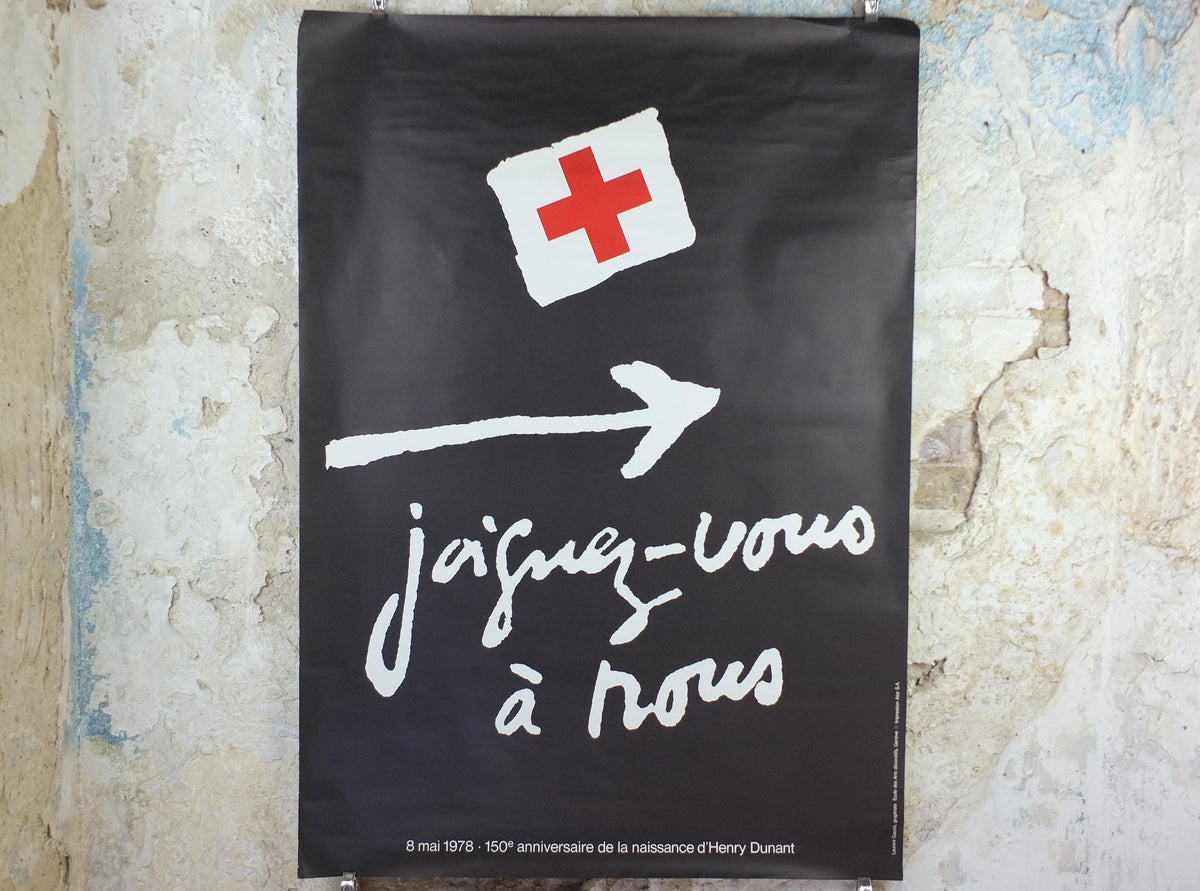 1978 Red Cross Poster, Joignez-vous à nous, La Croix Rouge, 150th anniversary of International Red Cross by Laurent Cocchi, humanitarian aid
