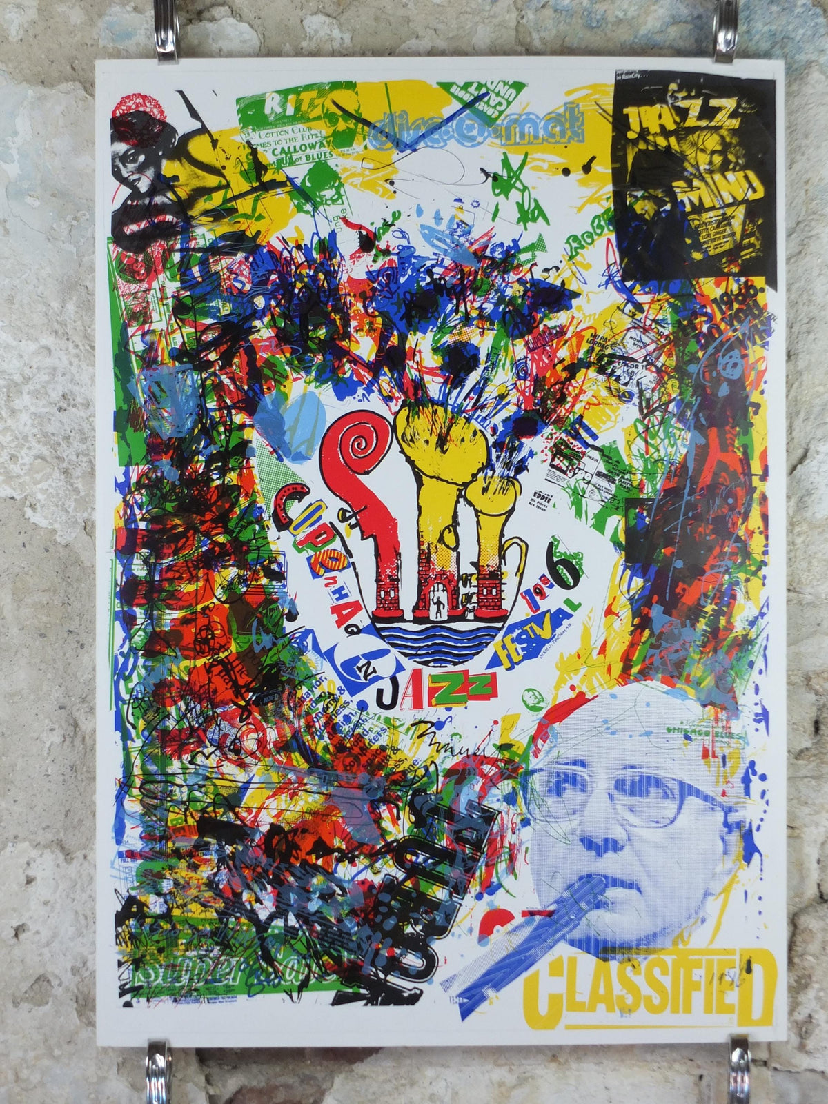 1986 Copenhagen Jazz Festival Poster, lots of messy busy energy, by Jens Jørgen Thorsen, Denmark, music, wall art decor