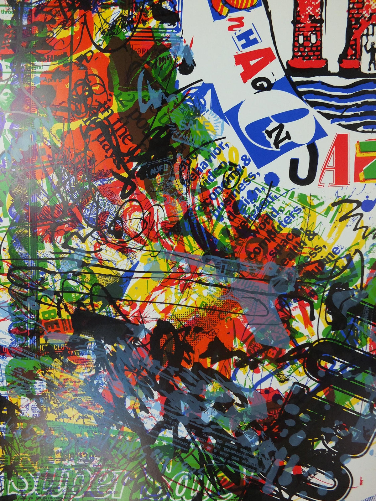 1986 Copenhagen Jazz Festival Poster, lots of messy busy energy, by Jens Jørgen Thorsen, Denmark, music, wall art decor