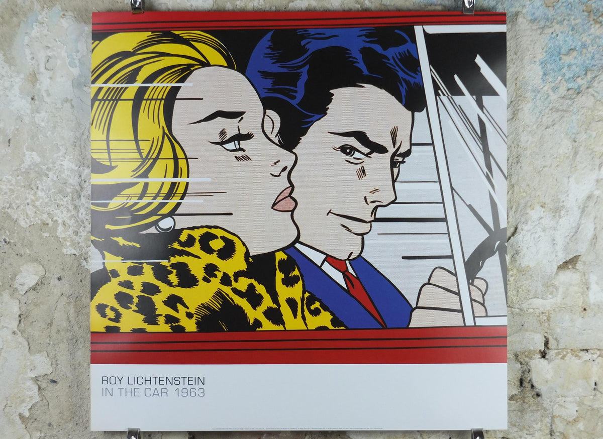2011 Roy Lichtenstein Poster, "In the Car" 1965, A couple driving together, Gallery Exhibition wall art decor