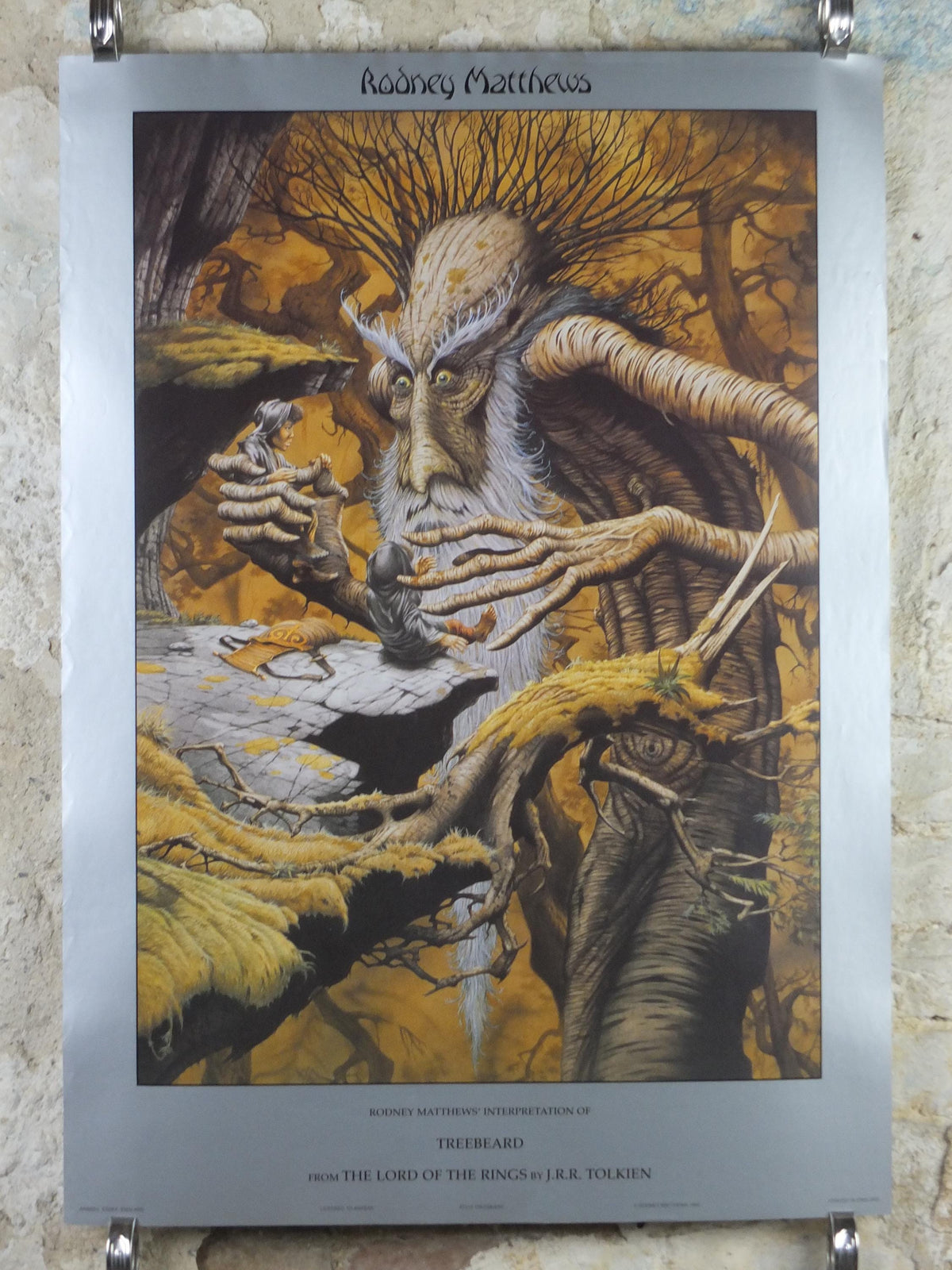 1993 Lord of the Rings Poster, Treebeard with Merry and Pippen, Hobbits & Ents, JRR Tolkien by Rodney Matthews, Middle Earth, wall art decor