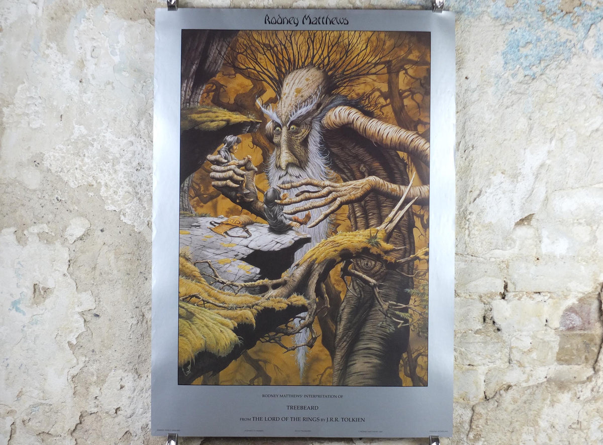 1993 Lord of the Rings Poster, Treebeard with Merry and Pippen, Hobbits & Ents, JRR Tolkien by Rodney Matthews, Middle Earth, wall art decor