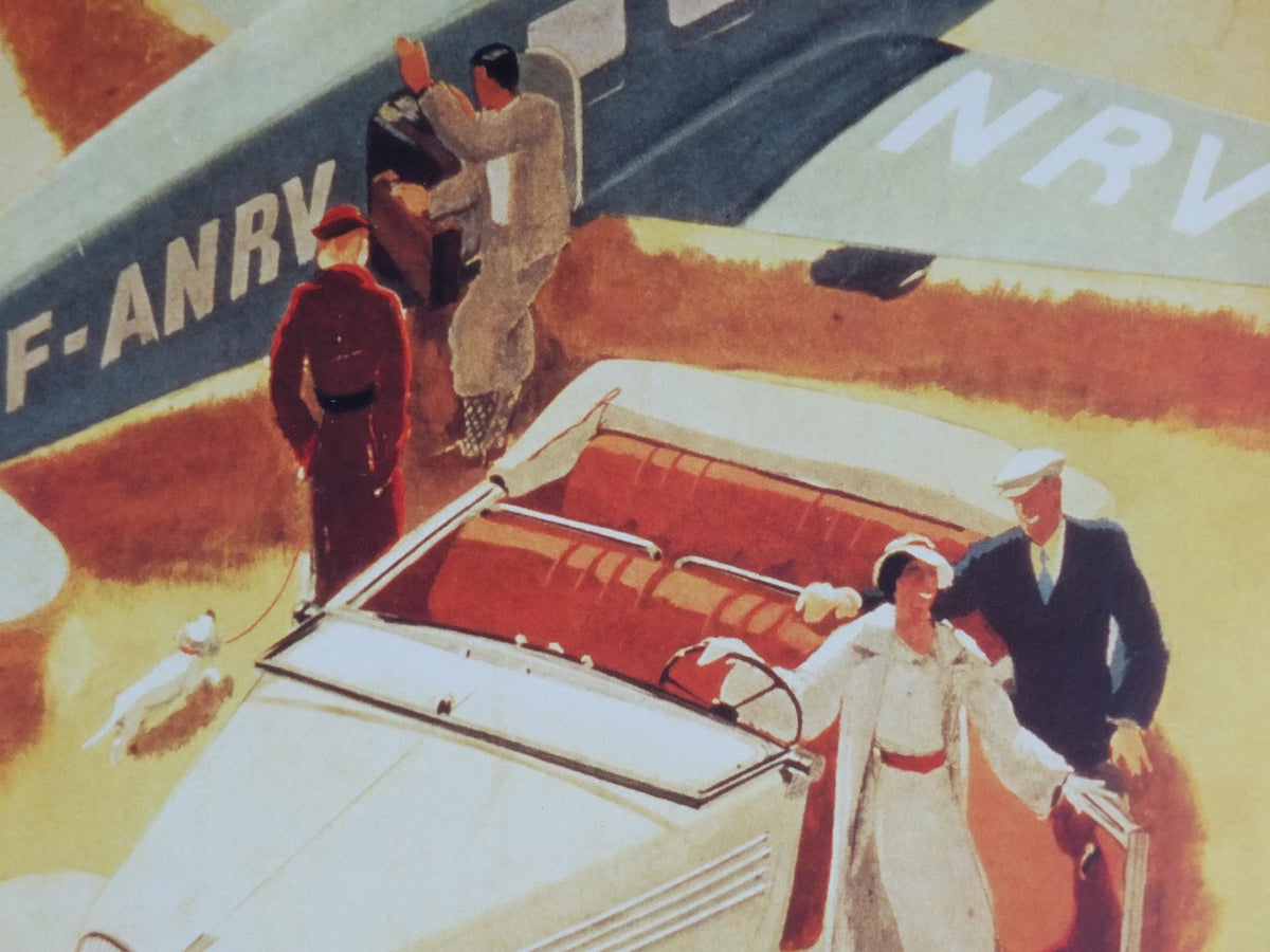 Renault Poster, Renault roadster with a plane vintage French carmaker, reprint from 2003, modernist art deco, wall art decor