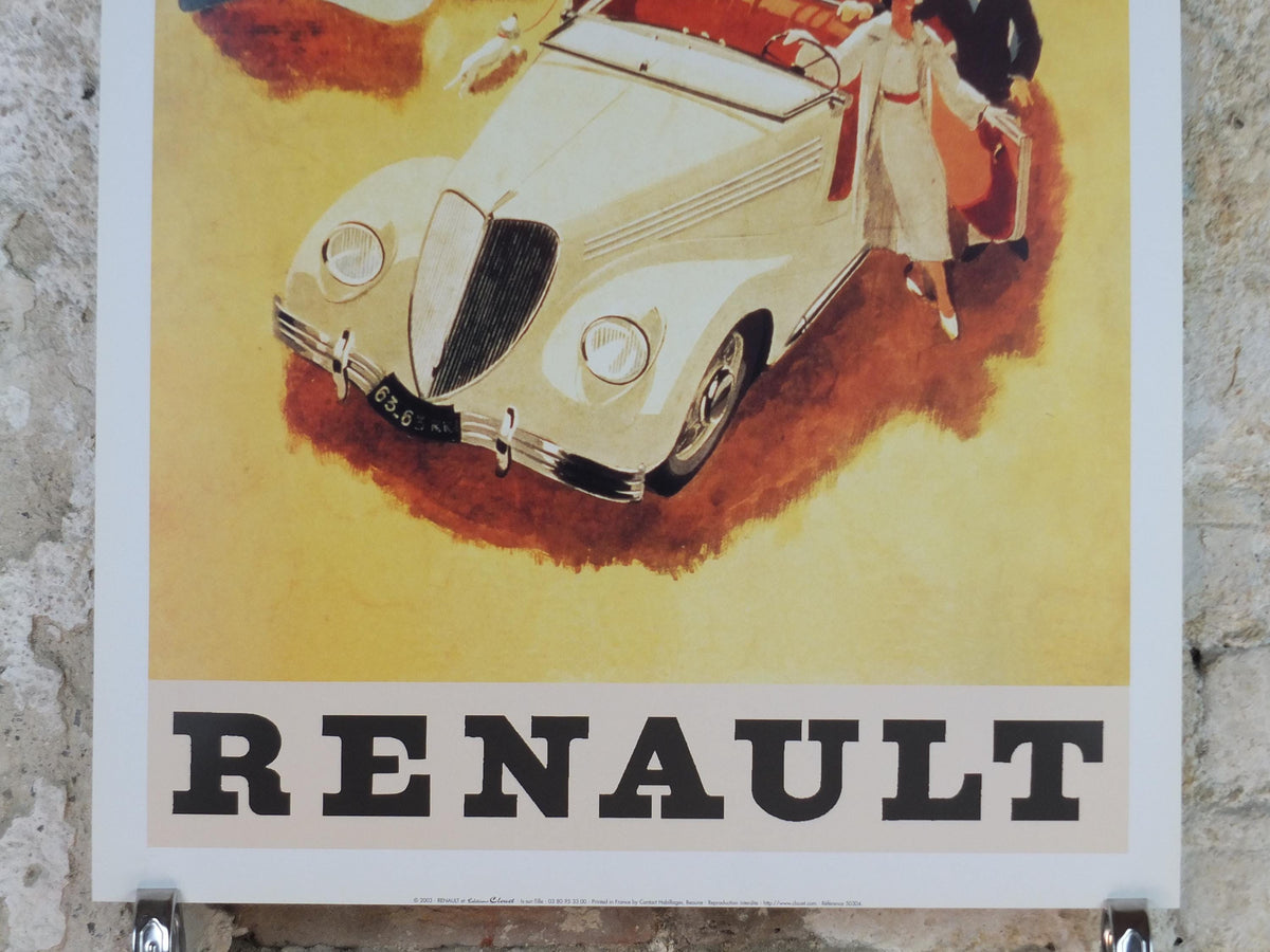Renault Poster, Renault roadster with a plane vintage French carmaker, reprint from 2003, modernist art deco, wall art decor
