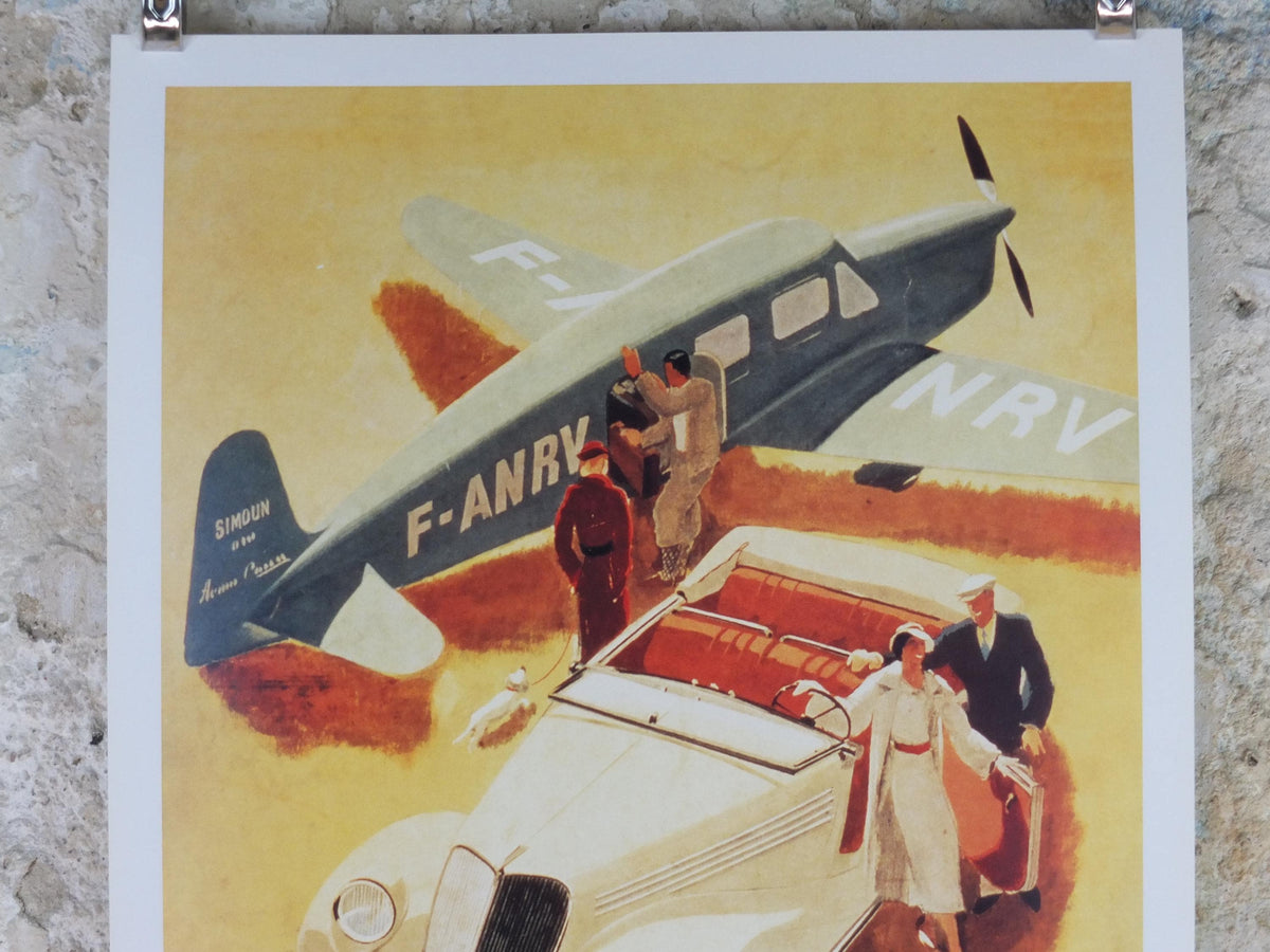 Renault Poster, Renault roadster with a plane vintage French carmaker, reprint from 2003, modernist art deco, wall art decor