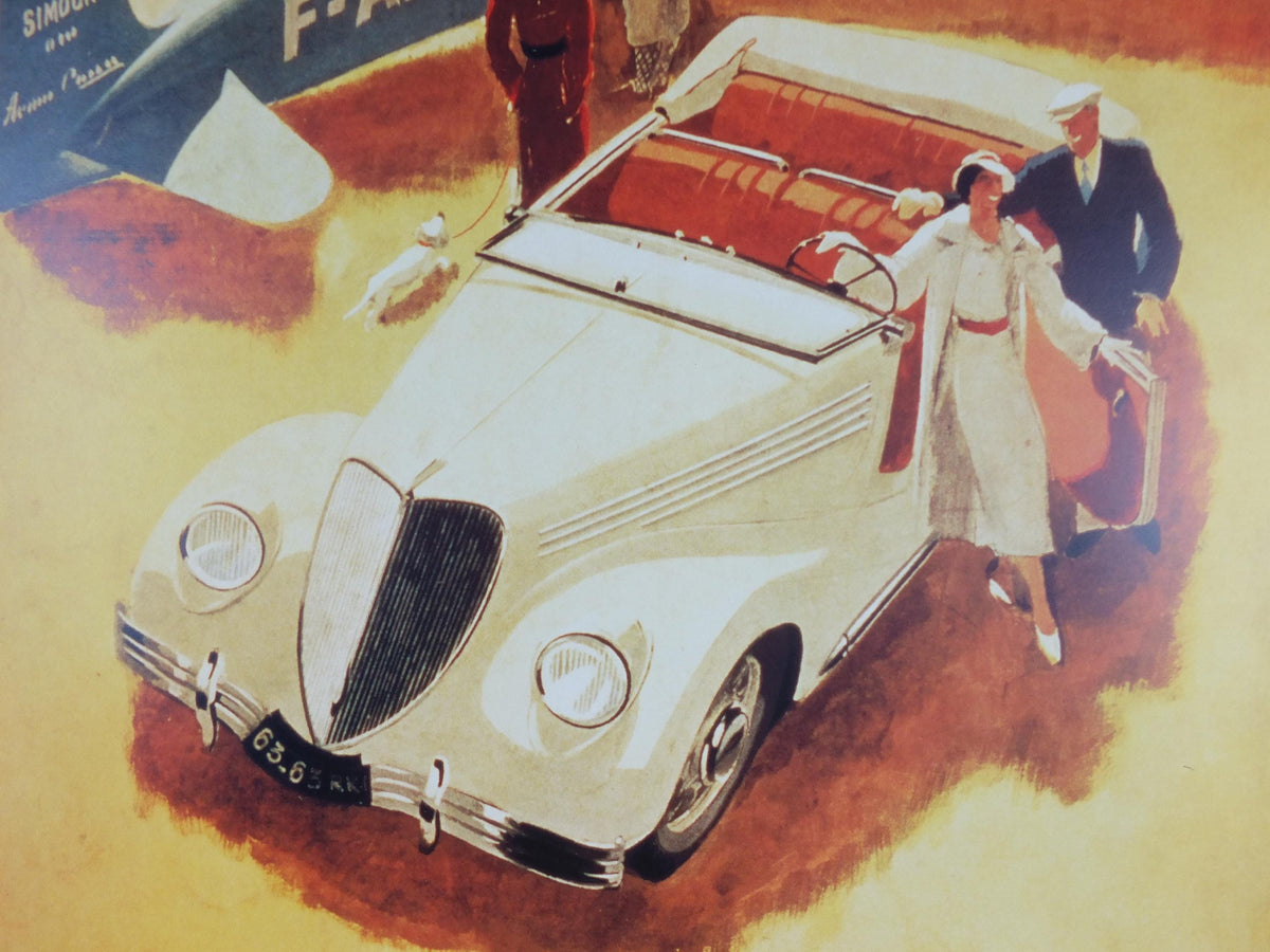Renault Poster, Renault roadster with a plane vintage French carmaker, reprint from 2003, modernist art deco, wall art decor