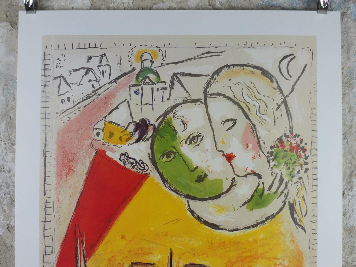 1979 Marc Chagall Poster, Paris View 1954, The Lovers of Notre Dame, Cubism and Expressionism, gallery exhibition, wall art decor