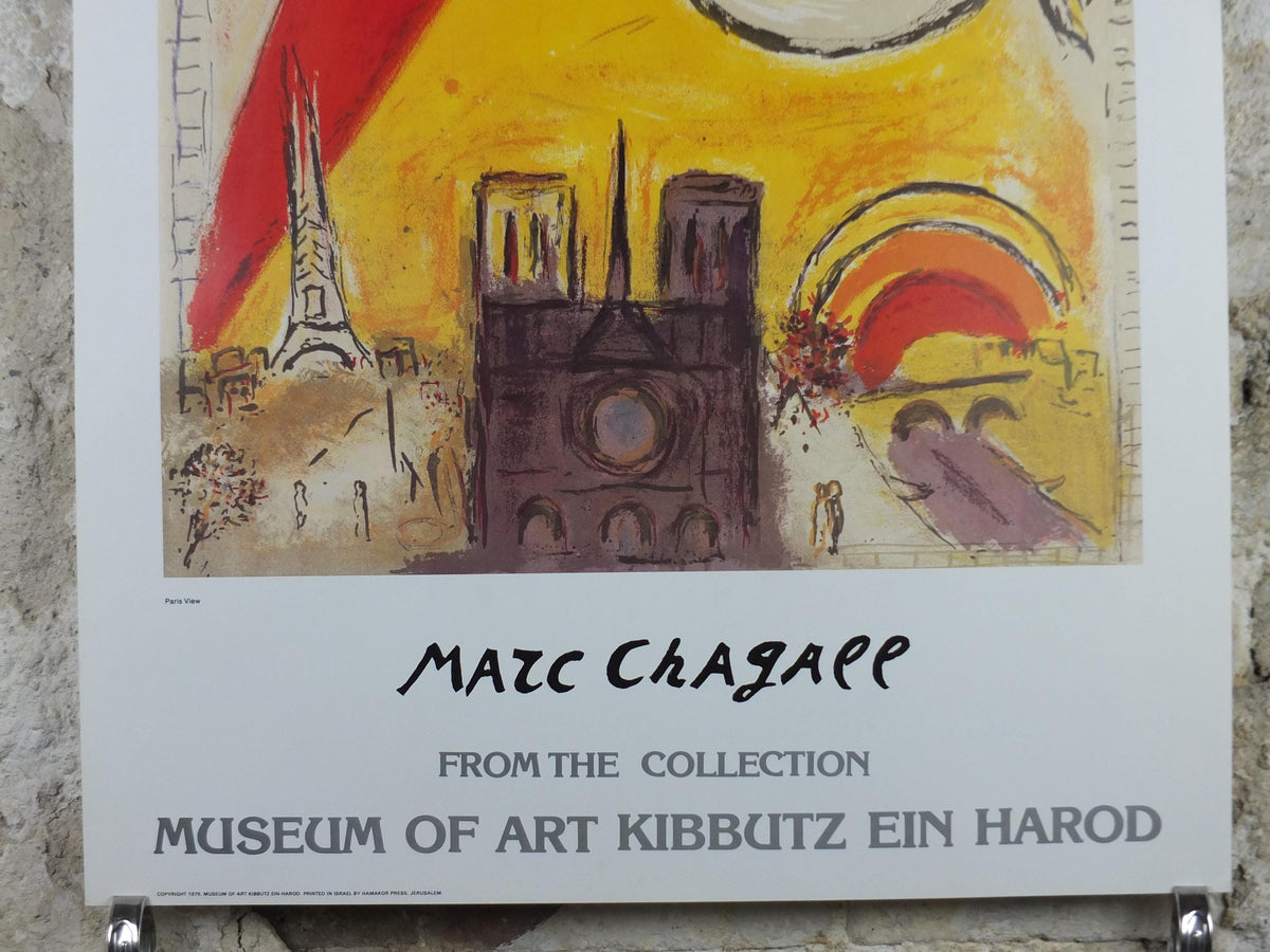 1979 Marc Chagall Poster, Paris View 1954, The Lovers of Notre Dame, Cubism and Expressionism, gallery exhibition, wall art decor