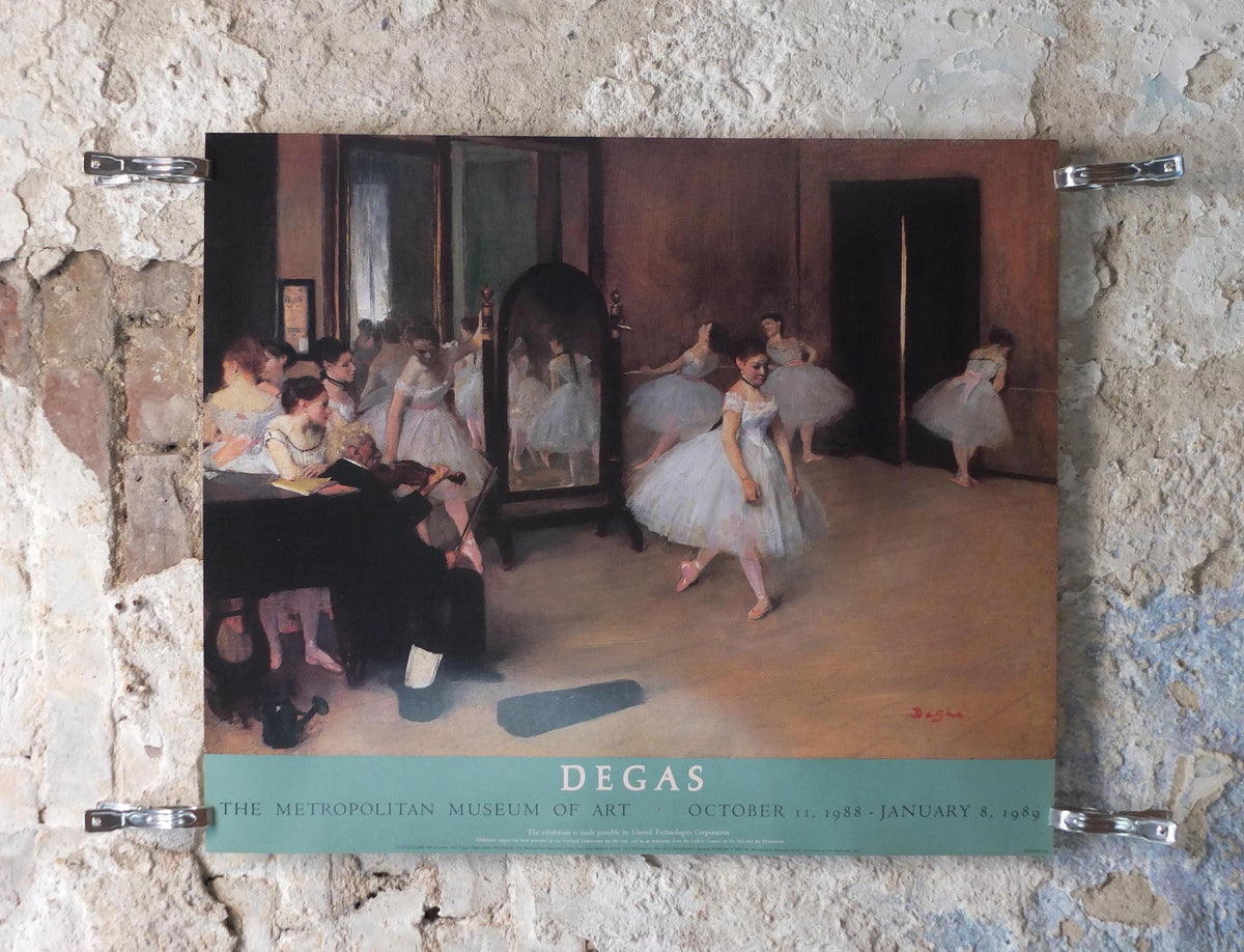 1988 Ballet Dance Class Poster, Edgar Degas from 1871, shows a dance class of ballerinas, gallery exhibition wall art decor