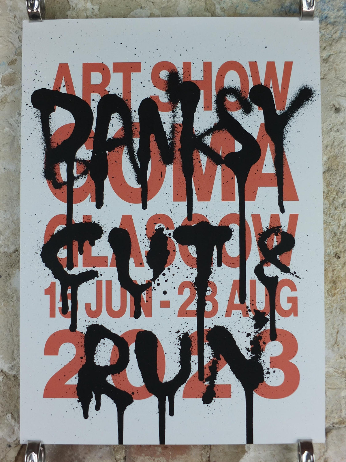 2023 Banksy Cut & Run Poster, Art Show stencil lettering spray paint, GOMA, Glasgow, Pop Art gallery exhibition, wall art decor