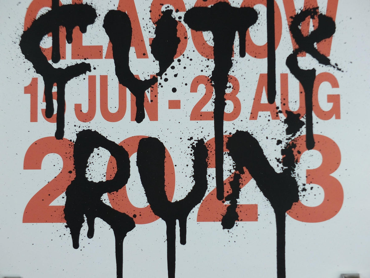 2023 Banksy Cut & Run Poster, Art Show stencil lettering spray paint, GOMA, Glasgow, Pop Art gallery exhibition, wall art decor