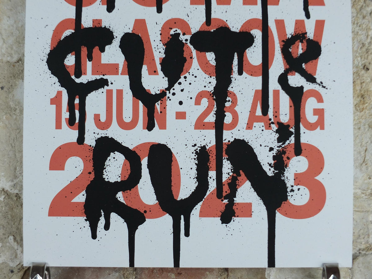 2023 Banksy Cut & Run Poster, Art Show stencil lettering spray paint, GOMA, Glasgow, Pop Art gallery exhibition, wall art decor