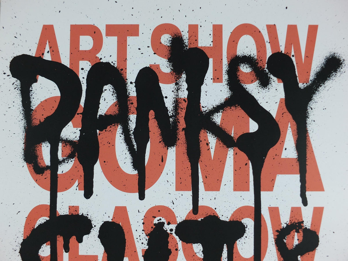 2023 Banksy Cut & Run Poster, Art Show stencil lettering spray paint, GOMA, Glasgow, Pop Art gallery exhibition, wall art decor