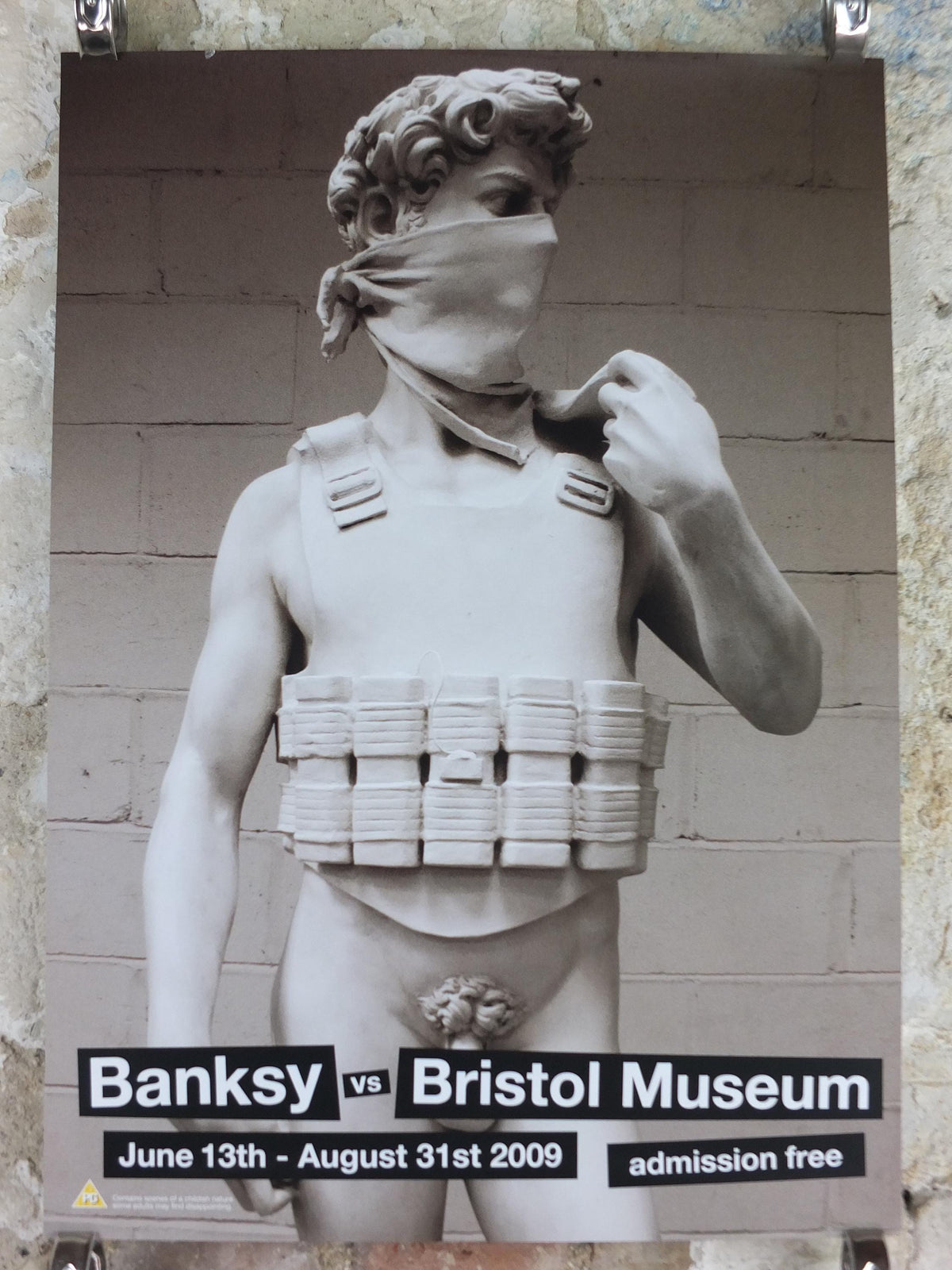 2009 Banksy V Bristol Museum Poster, David statue by Michelangelo, vest and bandana, Pop Art gallery exhibition, wall art decor