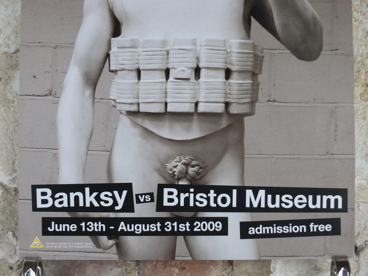2009 Banksy V Bristol Museum Poster, David statue by Michelangelo, vest and bandana, Pop Art gallery exhibition, wall art decor