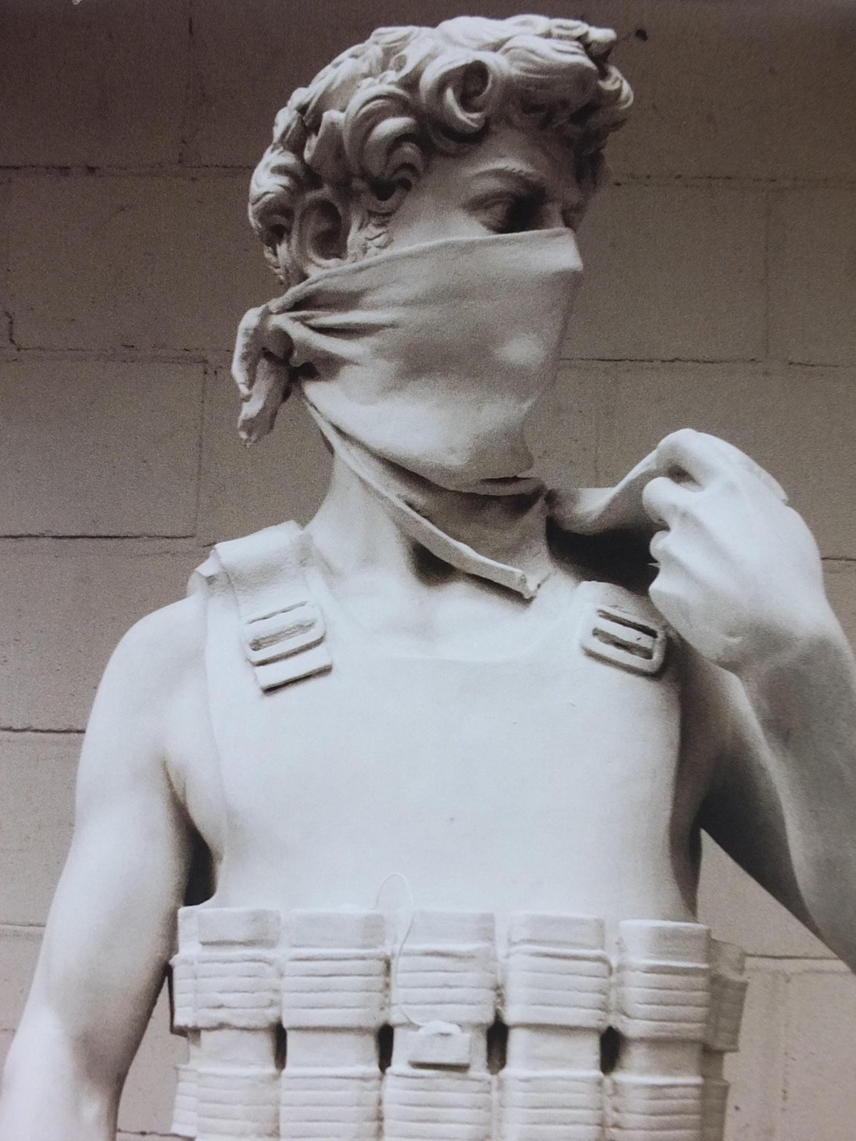 2009 Banksy V Bristol Museum Poster, David statue by Michelangelo, vest and bandana, Pop Art gallery exhibition, wall art decor