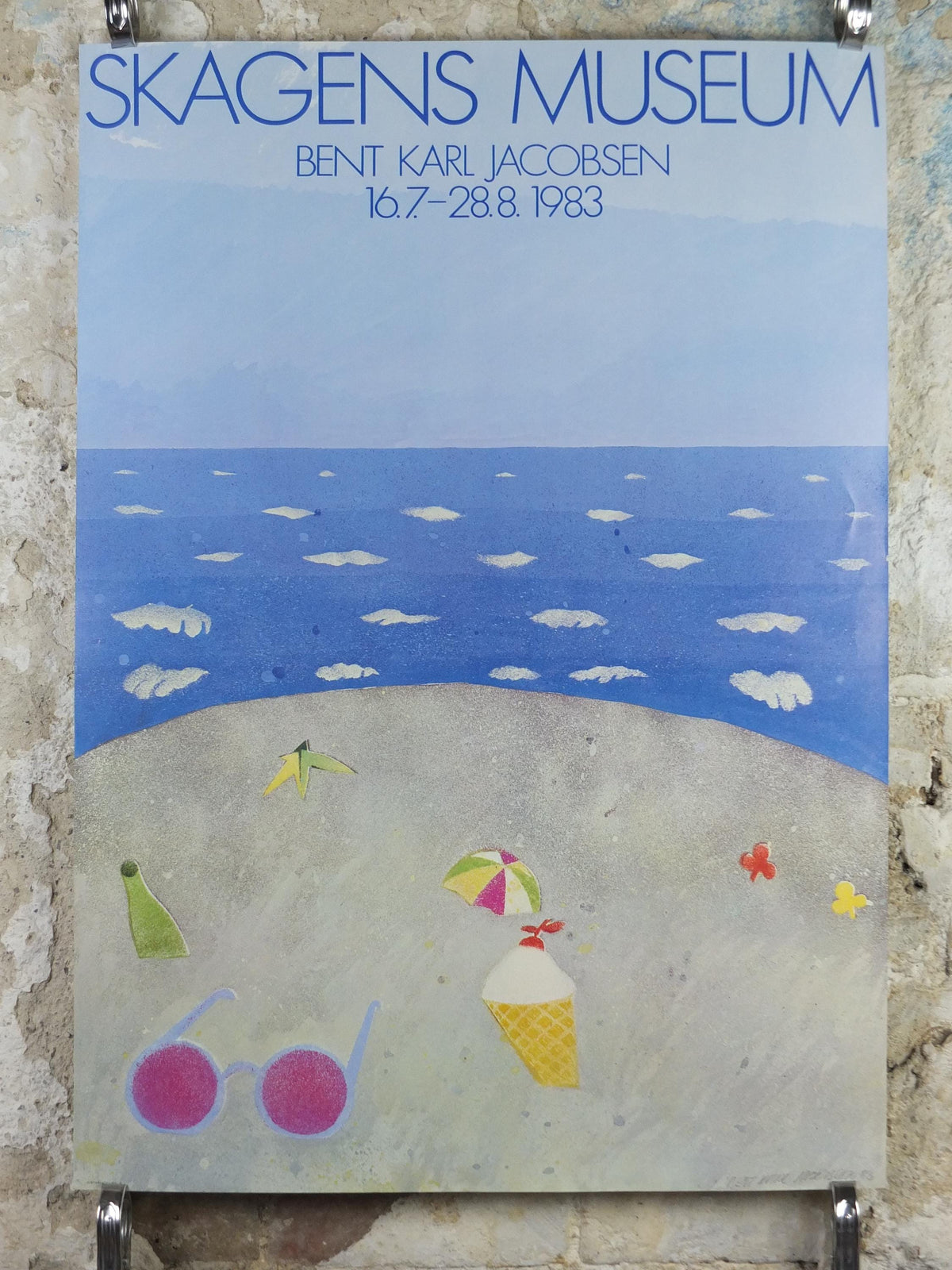 1983 Bent Karl Jacobsen Poster, Skagen Beach Scene, Skagens Museum, gallery exhibition, wall art decor
