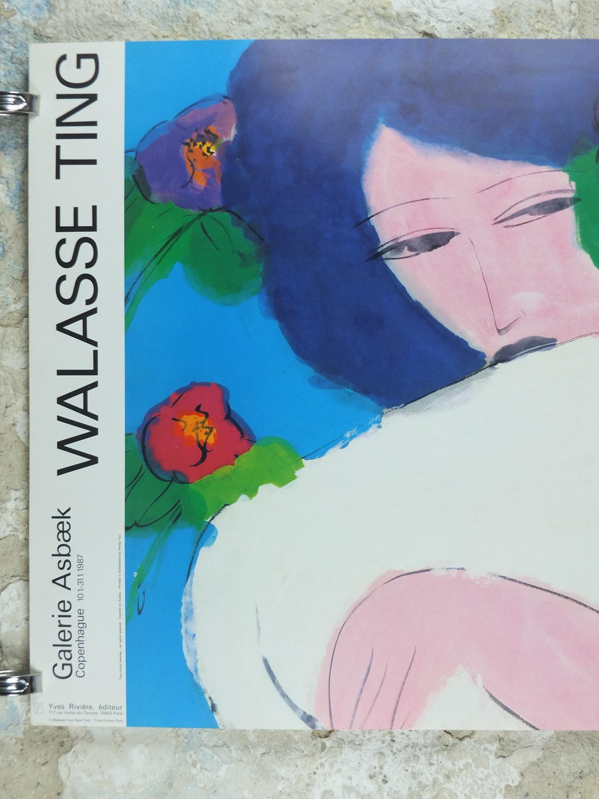 1987 Walasse Ting Poster, Woman with White Cat 1987, cat & flowers, colourful popular figuratism, pop art, gallery, wall art decor