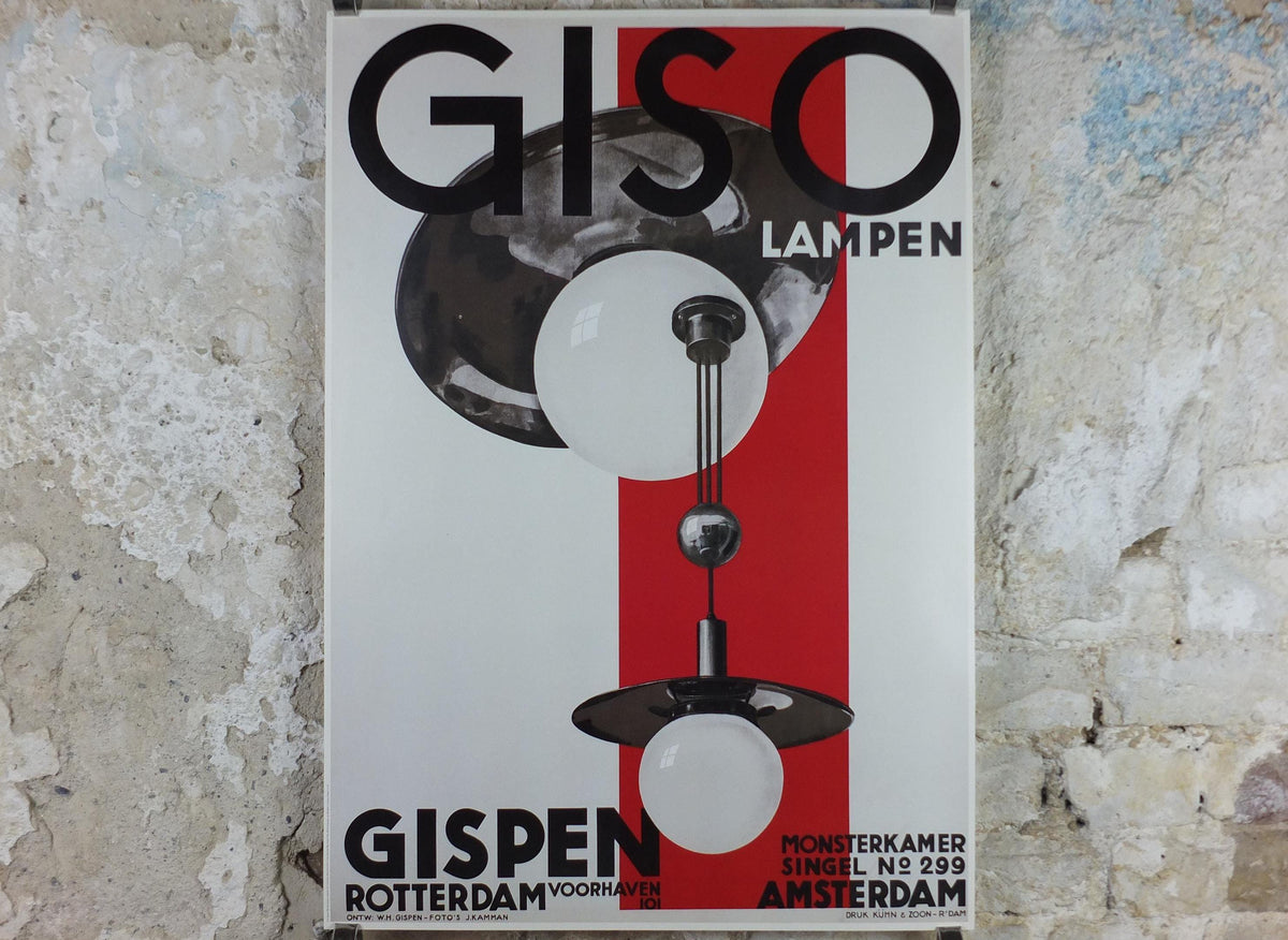 1986 Giso Lamp Poster, designed by W H Gispen, Design Lights and Lighting, European Design Lamps, wall art decor