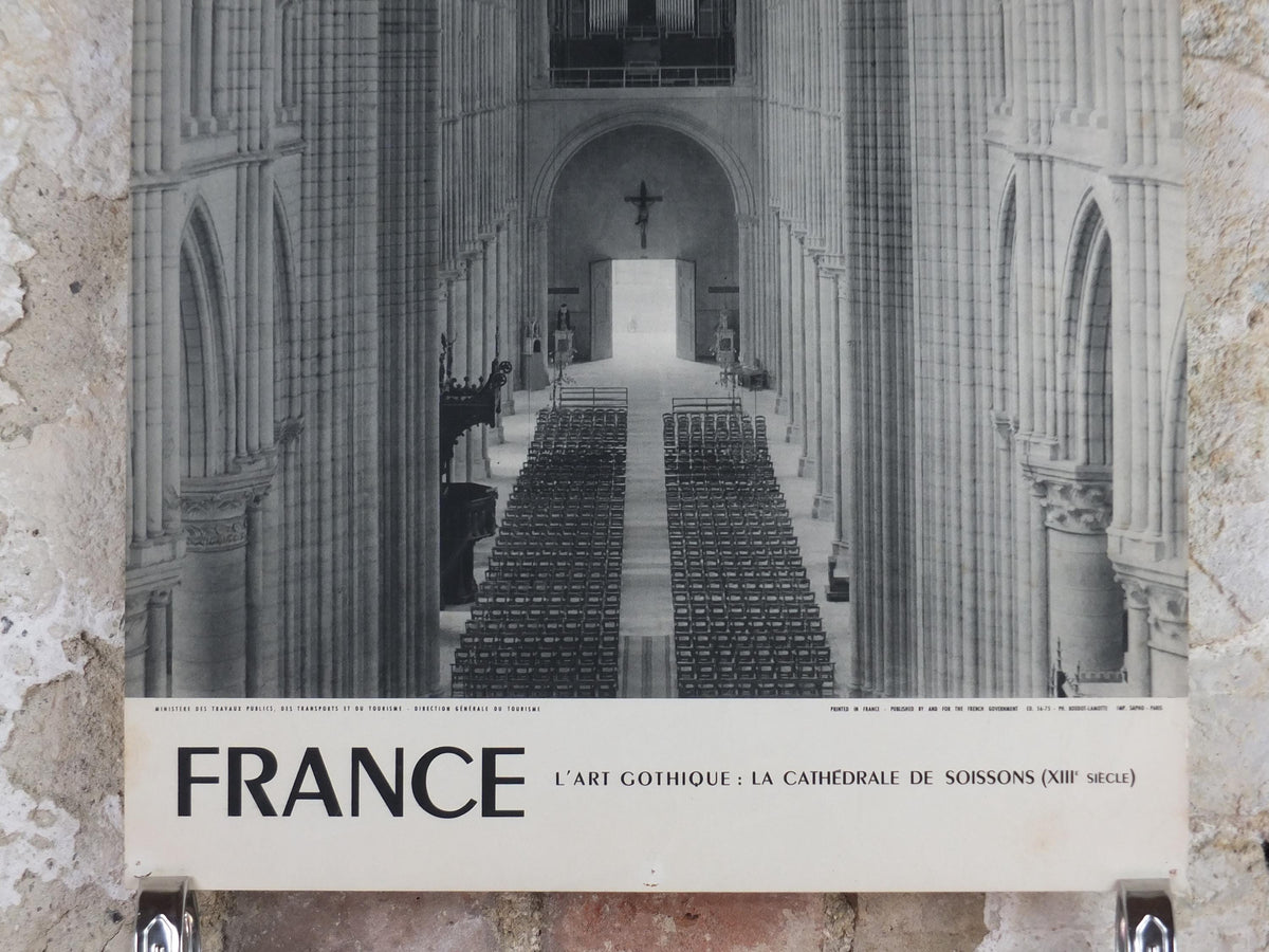 1960s Soissons Cathedral France Poster, printed by French Government, travel tourism holiday vacation wall art decor