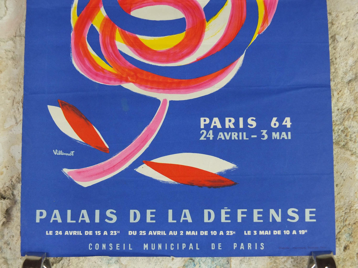 1964 International Paris Flower Show Poster, Floralies Internationales, Paris, Palais de la Defense, by Villemot, retro wall art decor