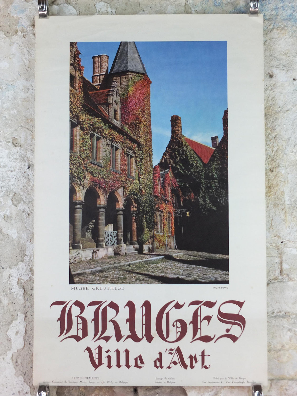 1960s Belgium Travel Poster, Bruges, Gruuthusemuseum, Ville d'Art, Musee Gruuthuse, Belgique travel tourism holiday vacation wall art