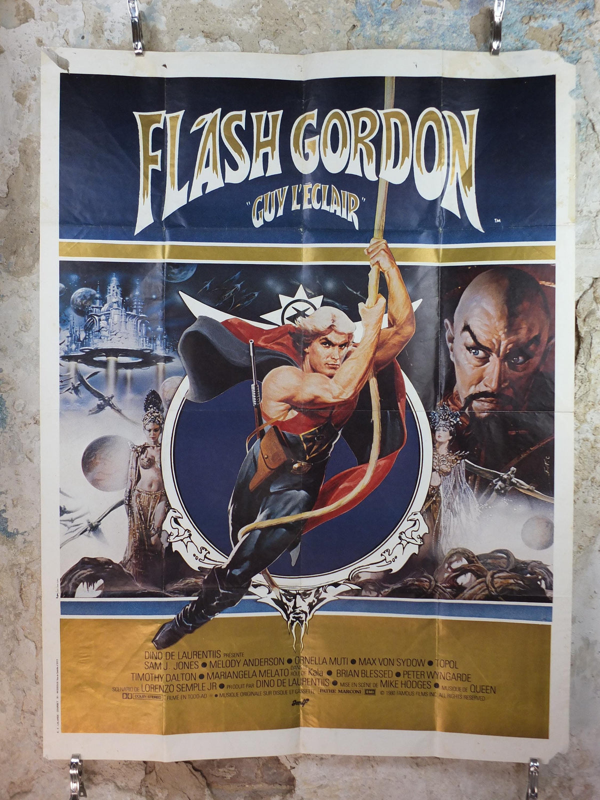 1980 Flash Gordon Poster, with Ming the Merciless, Science fiction Fantasy, Original French Grande size, wall art cinema film memorabilia