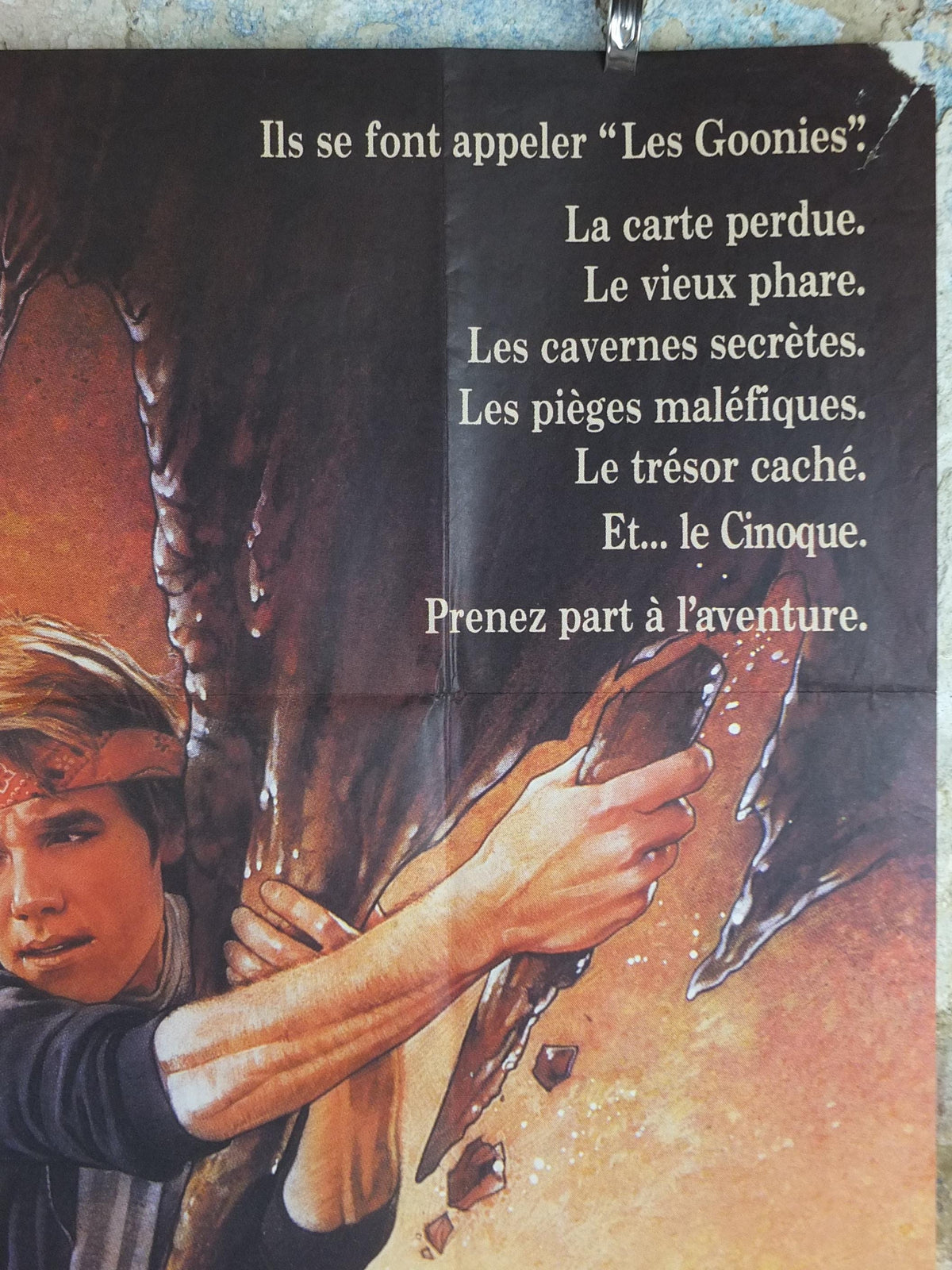 1985 The Goonies Poster, Treasure map hunt for pirate gold of One Eyed Willy, Original French Grande size, wall art cinema film memorabilia