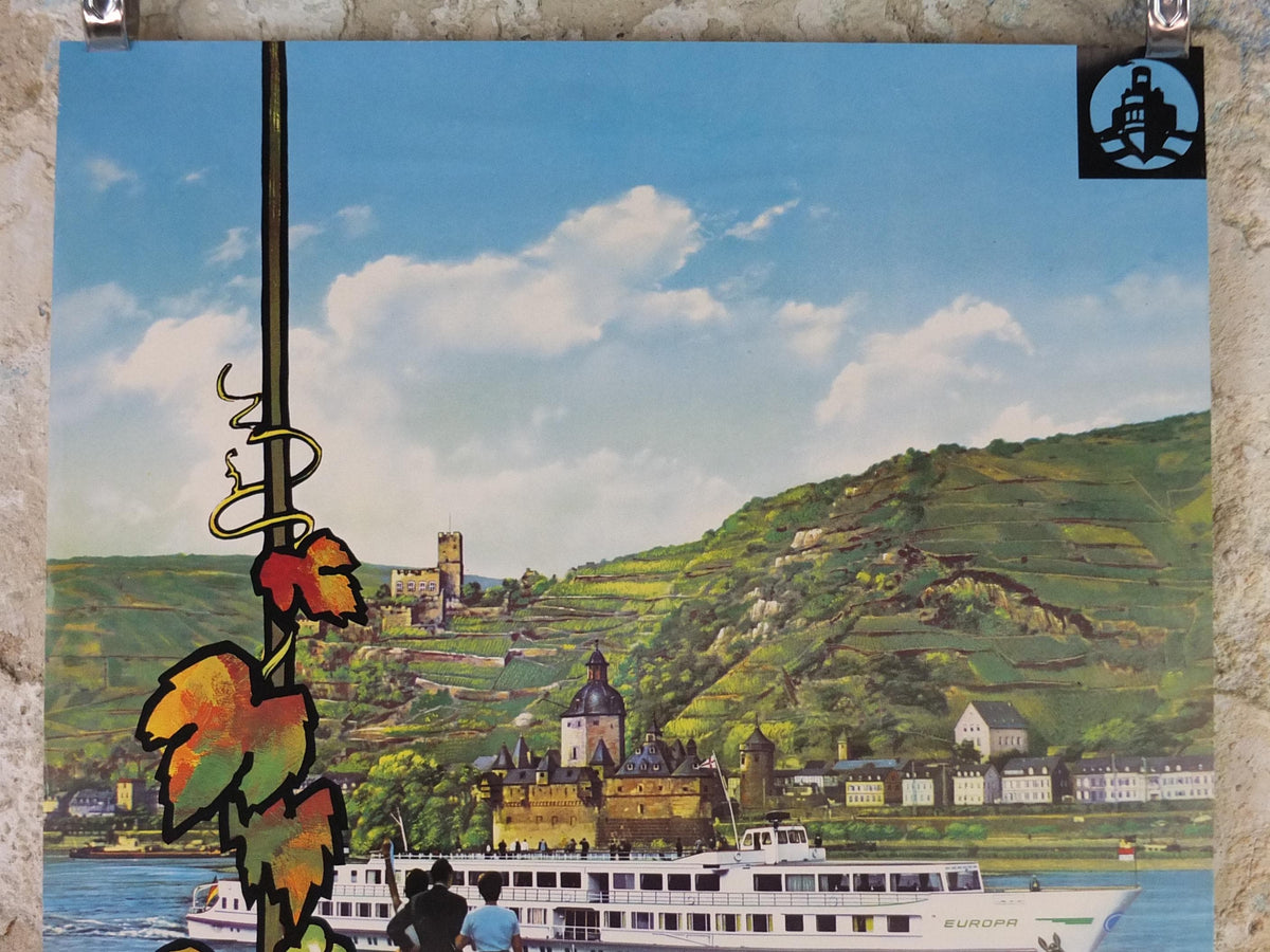 1950s Rhine Cruise Poster, From Basel to Rotterdam, Switzerland to Netherlands Cruise Company Advertising, travel tourism, wall art decor