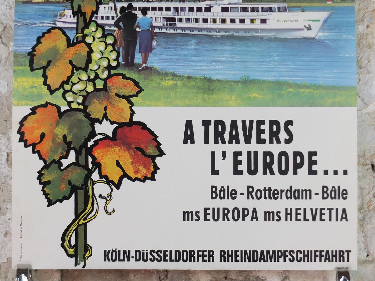 1950s Rhine Cruise Poster, From Basel to Rotterdam, Switzerland to Netherlands Cruise Company Advertising, travel tourism, wall art decor
