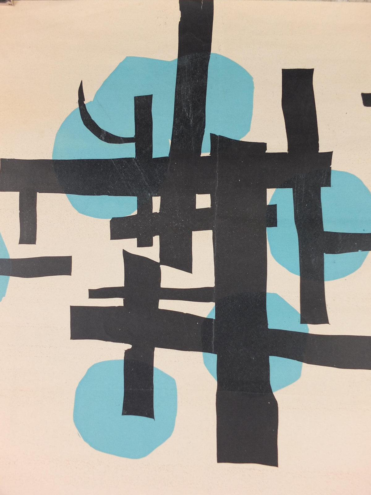 1959 Dortmund Abstract Poster, black lines and blue circles, Artists of Dortmund, Musee de Picardie, art gallery exhibition, wall art decor