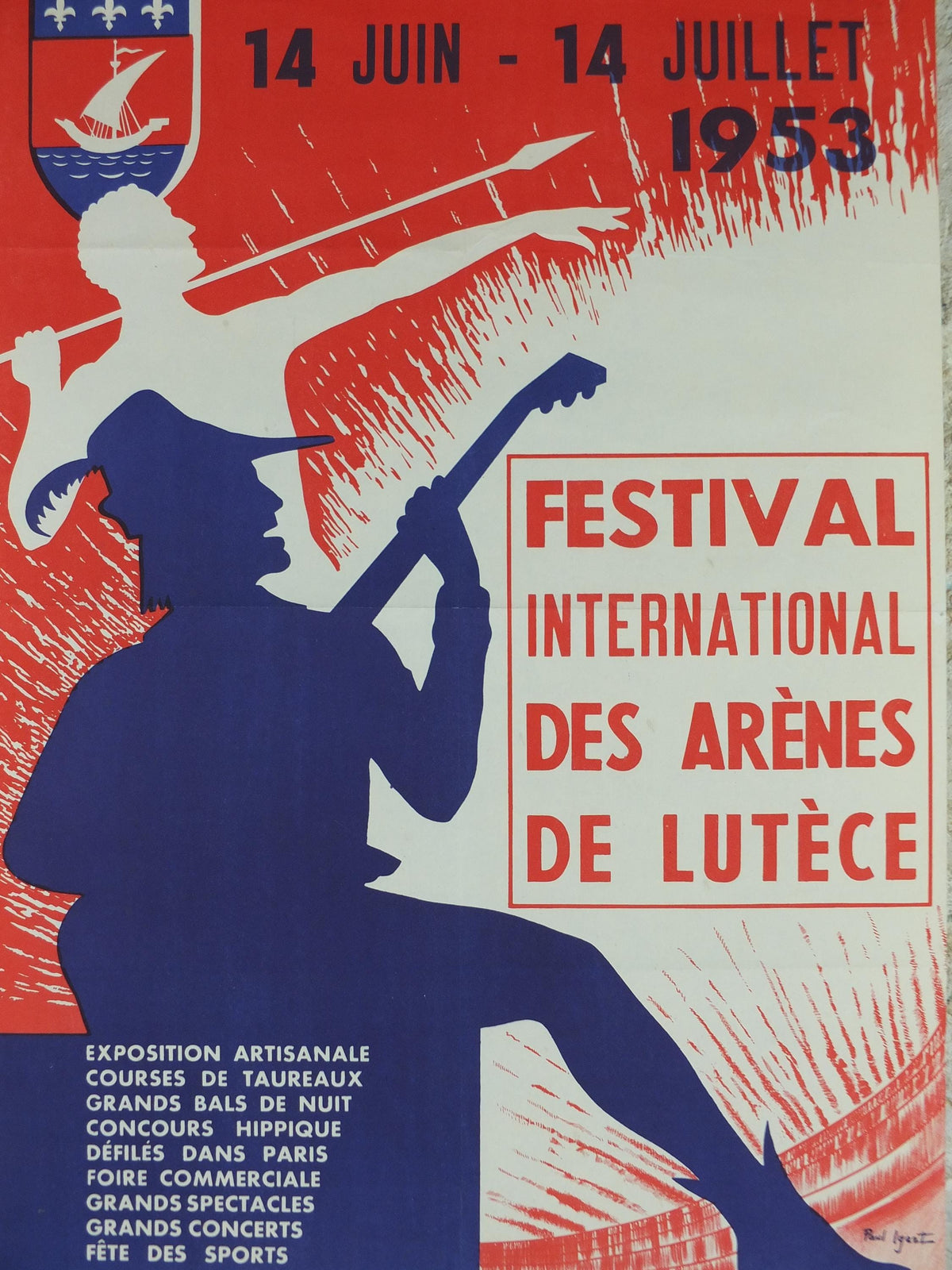 1953 Paris Festival of the Arts, Festival International Des Arenes De Lutece Poster, music, sport, dance and theatre, Paris, wall art decor