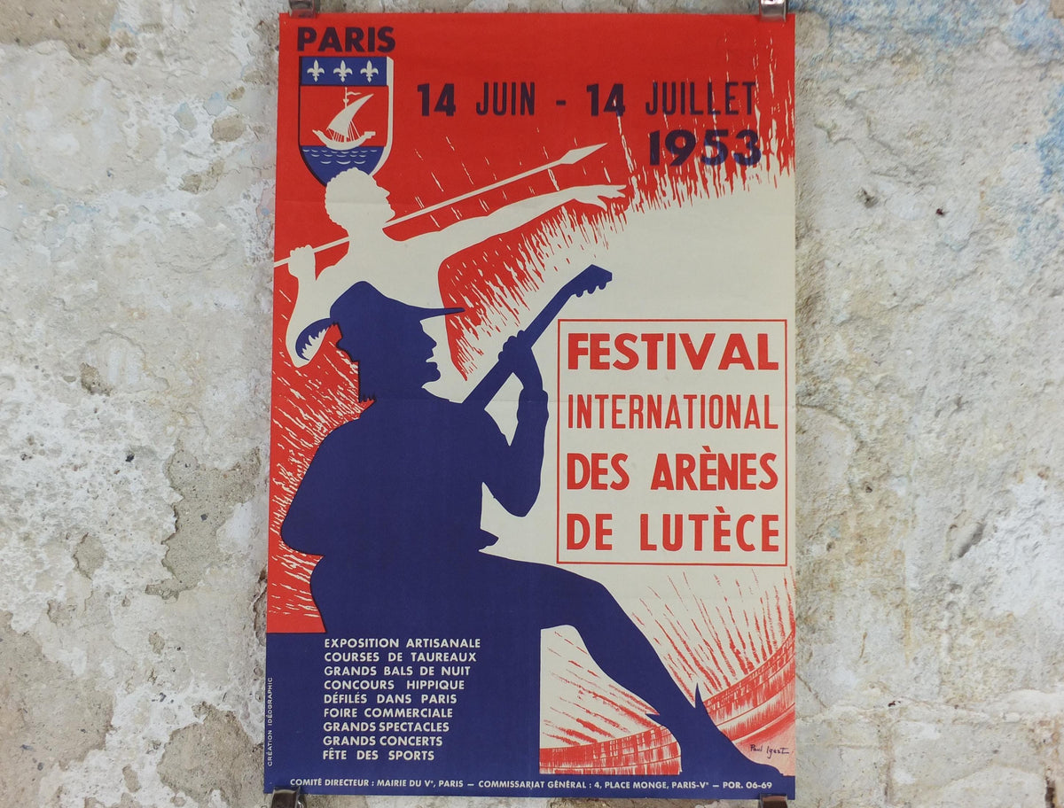 1953 Paris Festival of the Arts, Festival International Des Arenes De Lutece Poster, music, sport, dance and theatre, Paris, wall art decor