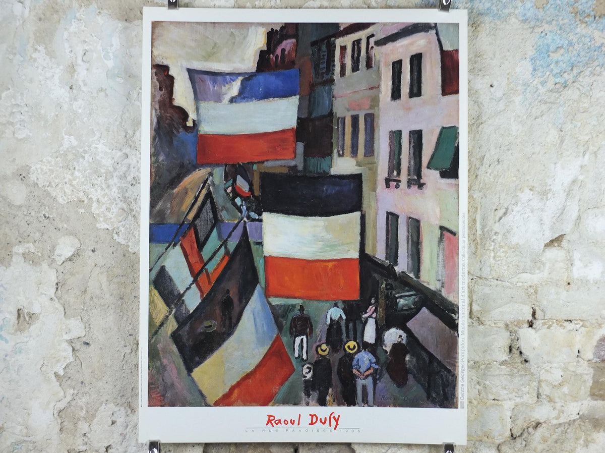 1988 Raoul Dufy Poster, La Rue Pavoisee 1906, Fauvism, Cubism and Expressionism, gallery exhibition, wall art decor