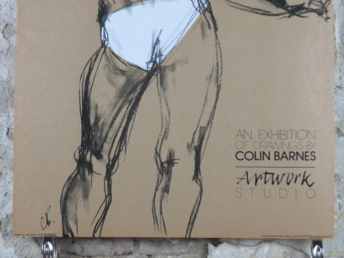 1981 Colin Barnes Poster, pants 1910, white underwear briefs pose, male form erotic nude, artist gallery exhibition wall art decor