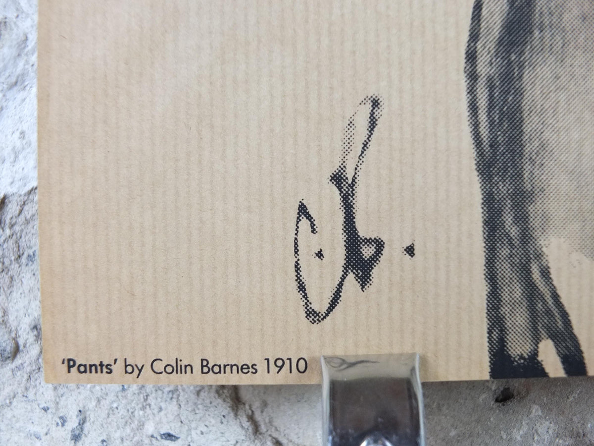 1981 Colin Barnes Poster, pants 1910, white underwear briefs pose, male form erotic nude, artist gallery exhibition wall art decor