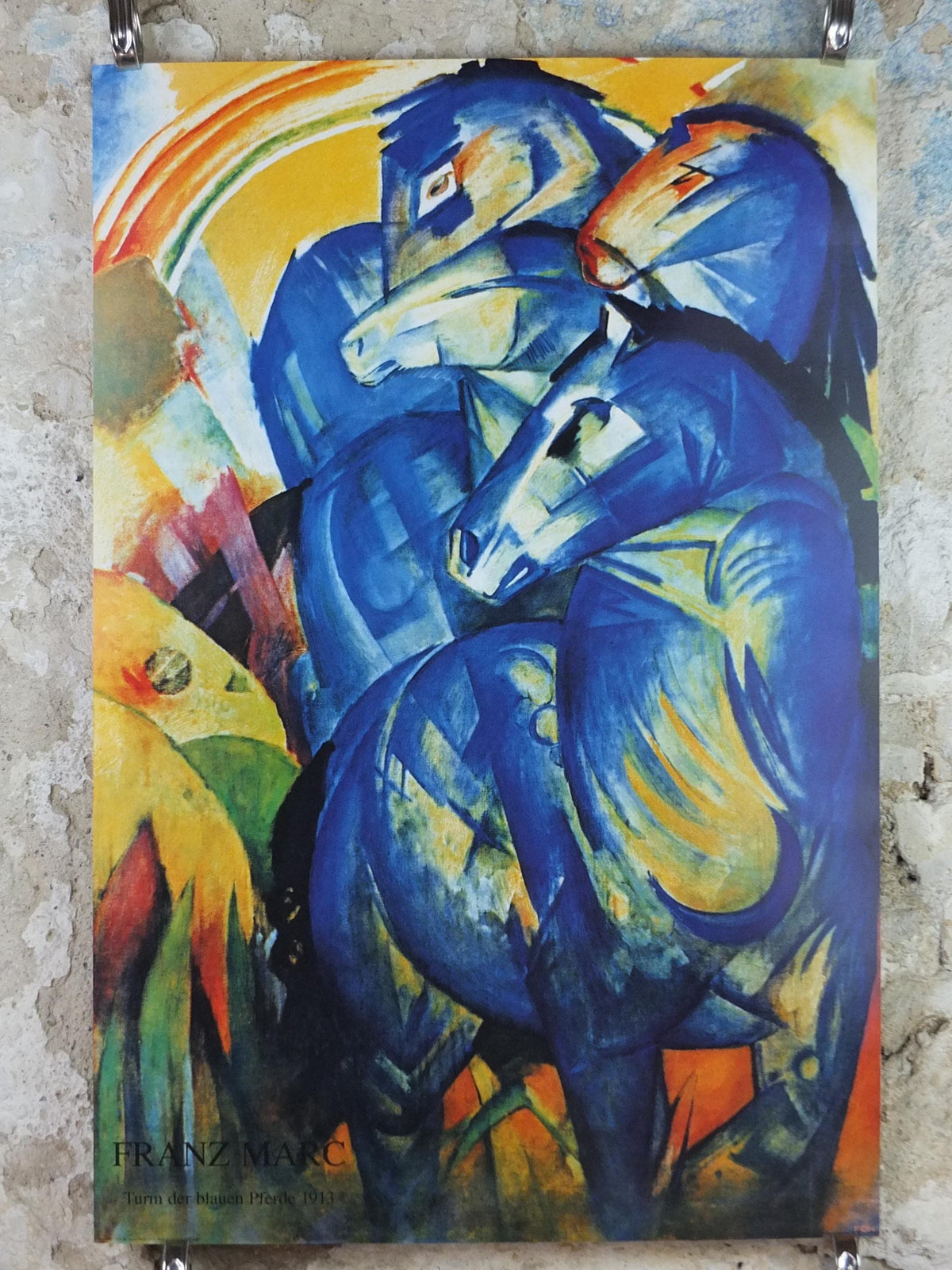 1990s Franz Marc Poster, The Tower of Blue Horses, Turm der blauen Pferde 1913, Der Blaue Reiter, Expressionism exhibition, wall art decor