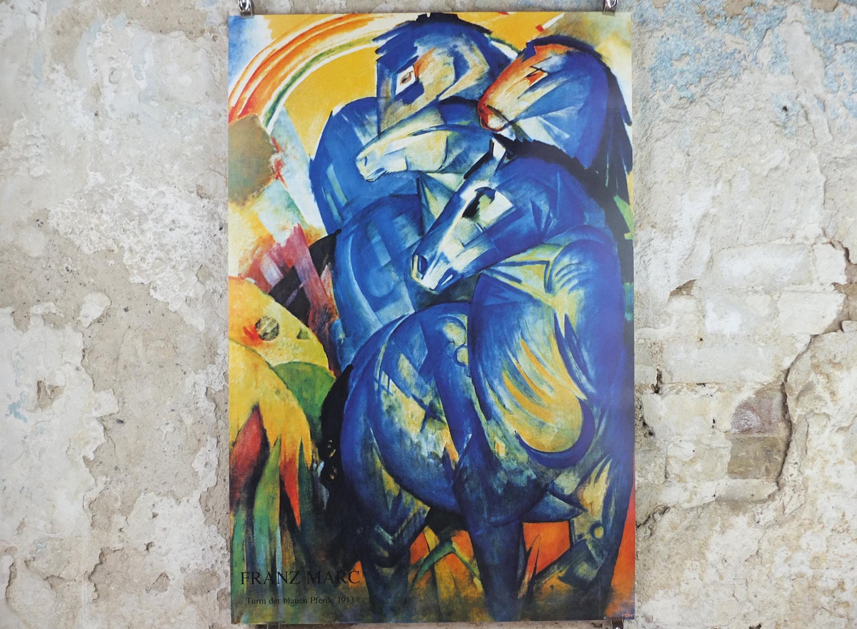 1990s Franz Marc Poster, The Tower of Blue Horses, Turm der blauen Pferde 1913, Der Blaue Reiter, Expressionism exhibition, wall art decor