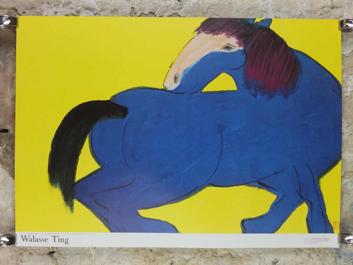 1990 Walasse Ting Poster, Blue Horse 1990, colourful popular figuratism, pop art, gallery exhibition, wall art decor