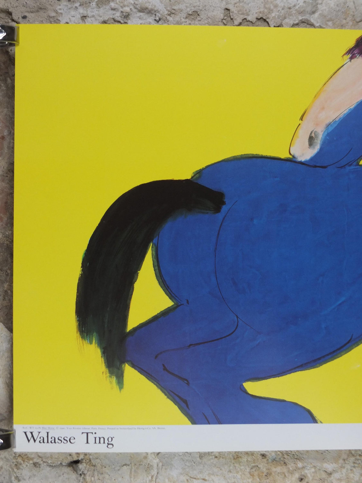 1990 Walasse Ting Poster, Blue Horse 1990, colourful popular figuratism, pop art, gallery exhibition, wall art decor