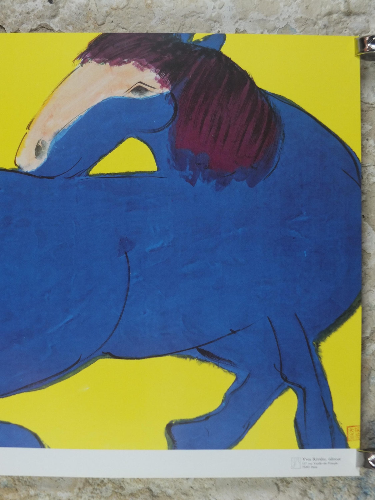 1990 Walasse Ting Poster, Blue Horse 1990, colourful popular figuratism, pop art, gallery exhibition, wall art decor