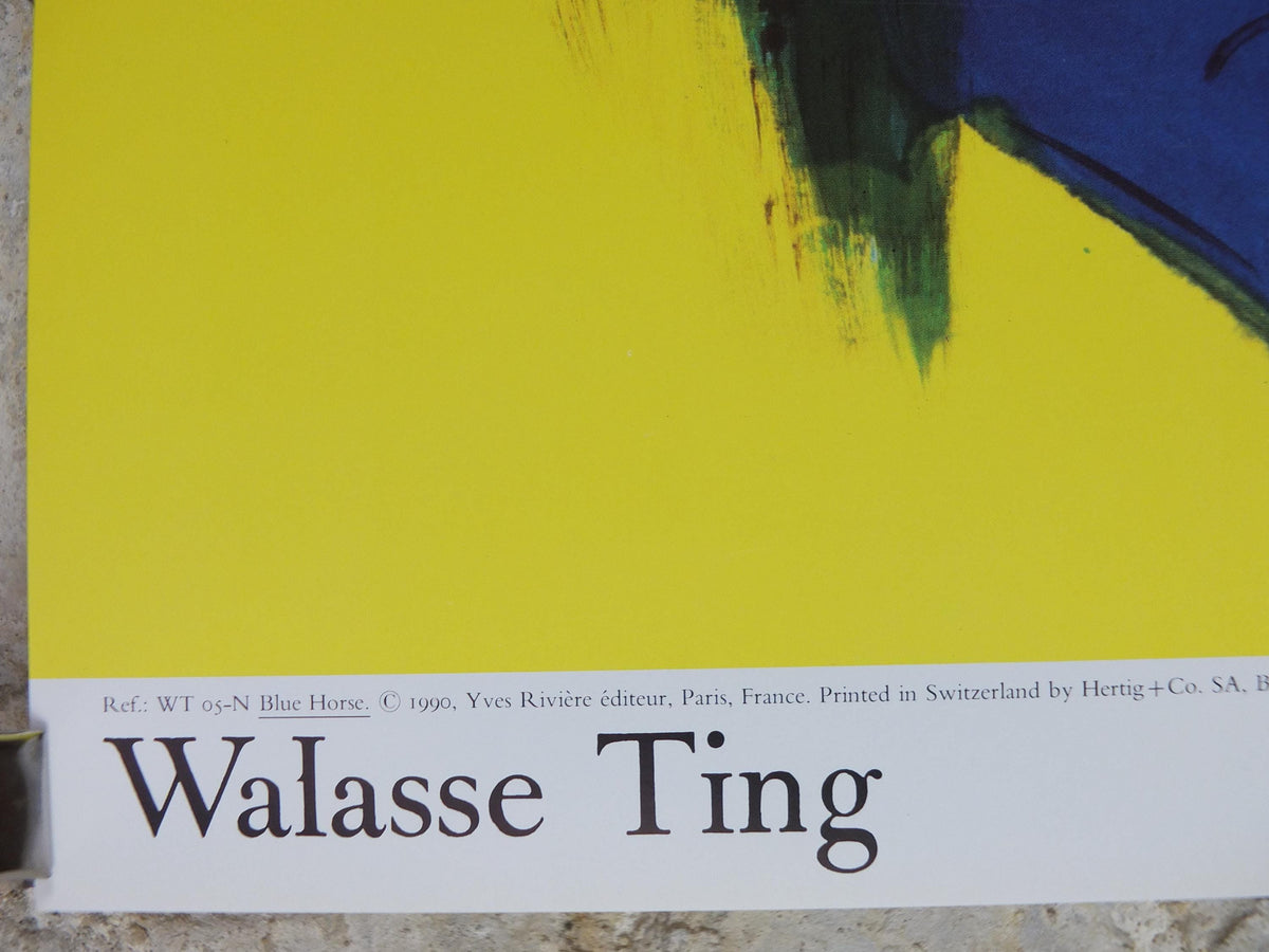 1990 Walasse Ting Poster, Blue Horse 1990, colourful popular figuratism, pop art, gallery exhibition, wall art decor