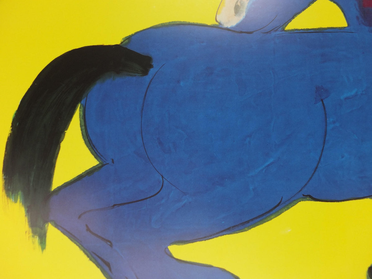 1990 Walasse Ting Poster, Blue Horse 1990, colourful popular figuratism, pop art, gallery exhibition, wall art decor