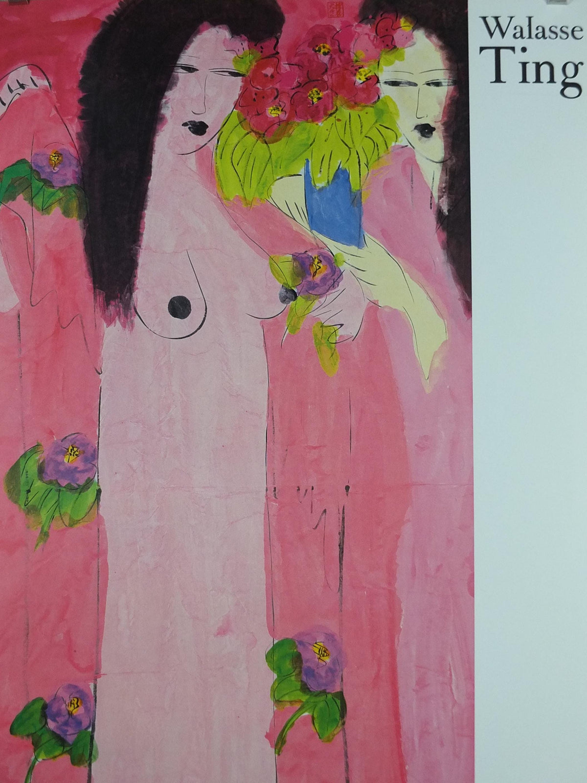 1988 Walasse Ting Poster, Two women in pink with flowers, colourful popular figuratism, pop art, gallery, wall art decor